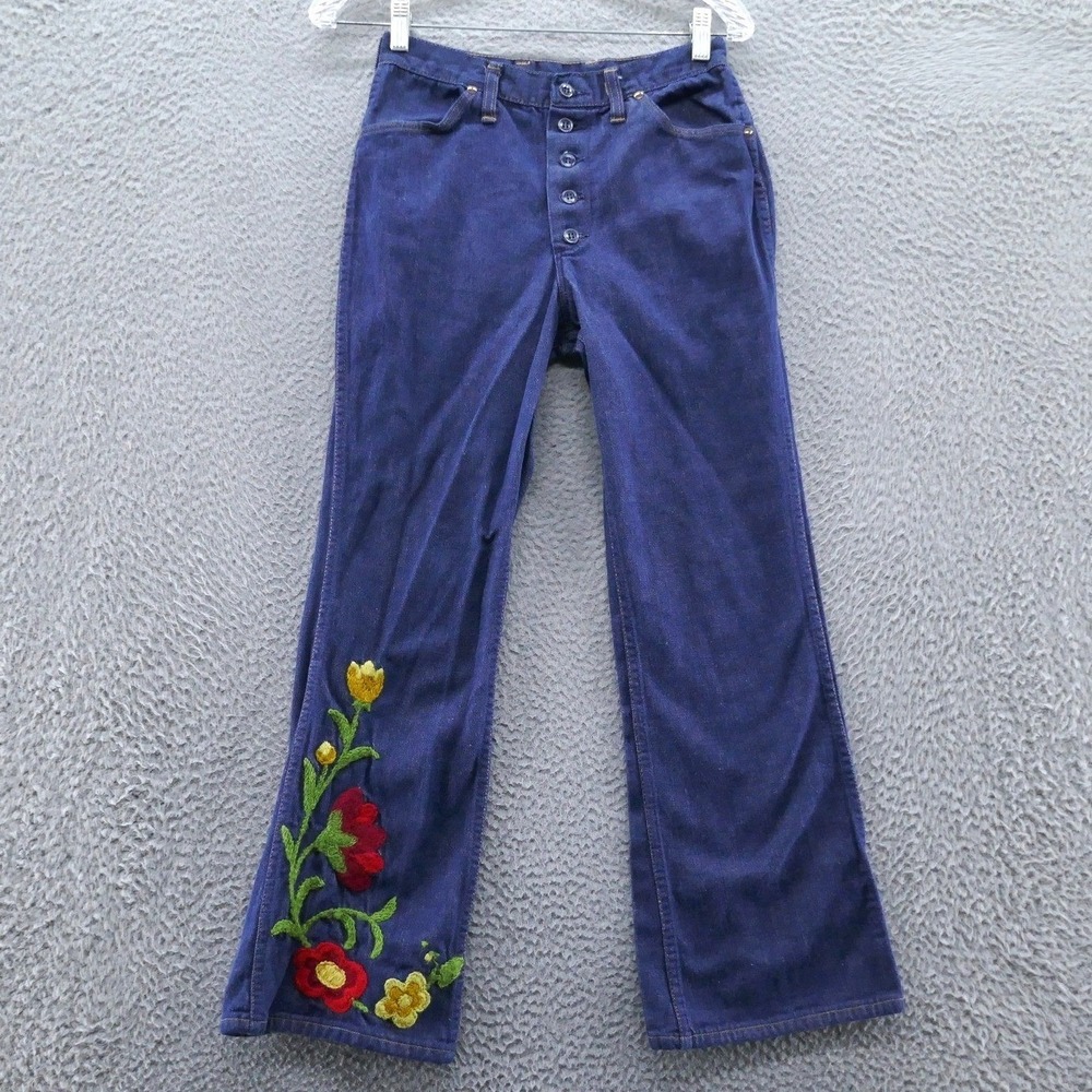 Vintage‎ 1960s Wrangler Floral Crewel Embroidered Jeans Button Fly 13/14